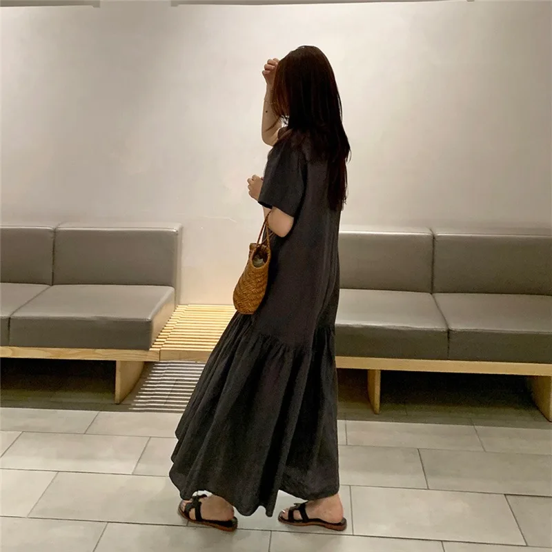 Été nouveau coréen Sle ample minceur ort Sve Dr femmes grande taille décontracté Fi queue T-shirt jupe longue a-ligne Dr