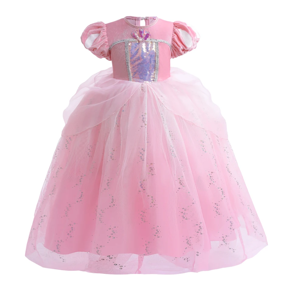 Mermaid Dress Pink Ariel Clothes Girls Luxury Sequin Princess Cosplay Carnival Party Kid Costume Applique Pearl Fluffy Prom Gown