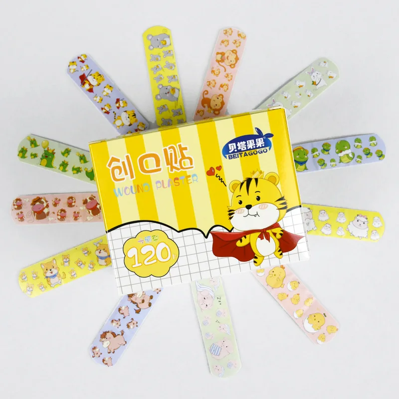 120pcs/lot Adhesive Bandages Emergency Kit Cartoon Animal Pattern Band Aid Hemostasis Wound Strips Plaster Patches for Kids