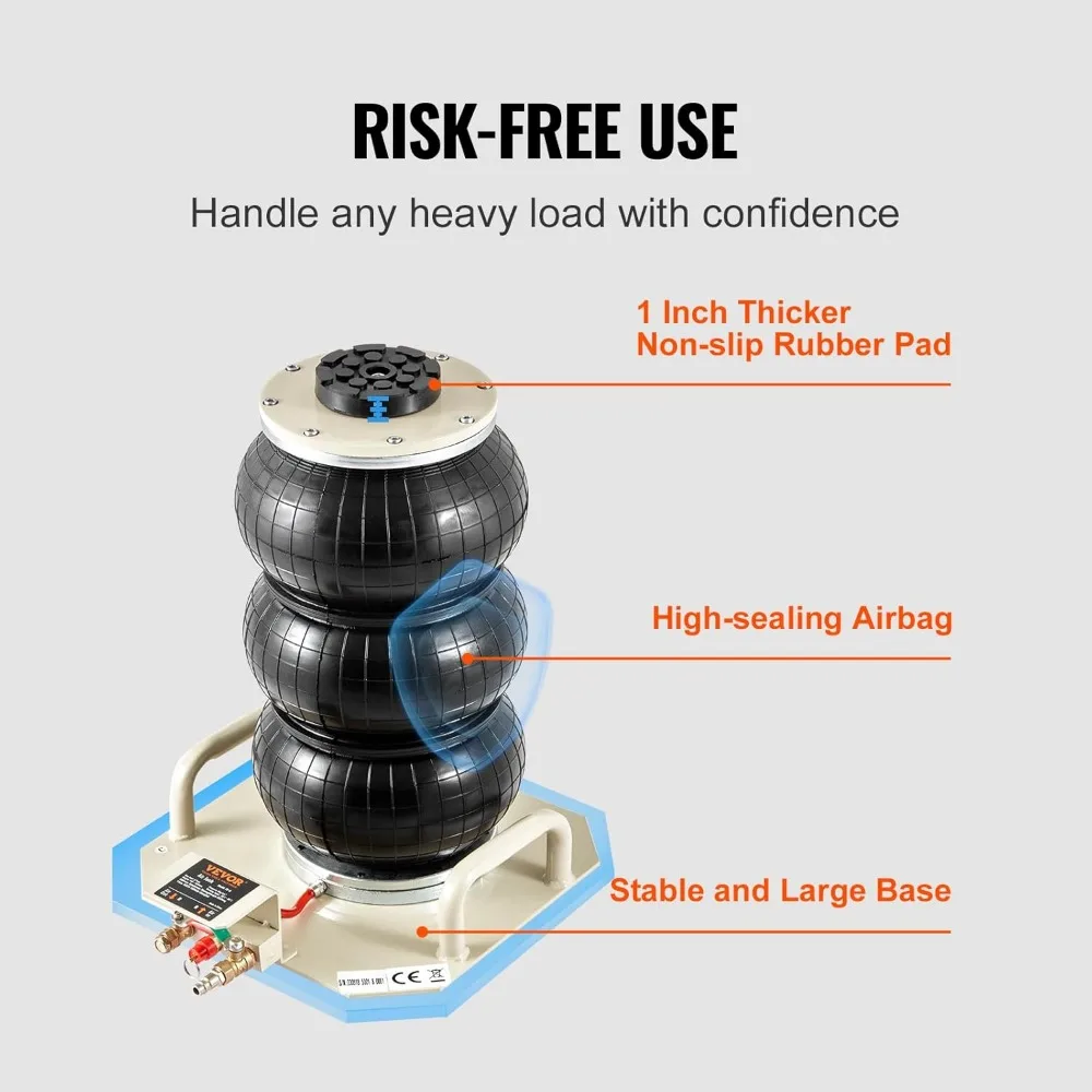 3 Ton Triple Bag Air Jack, 6600 lbs Capacity, Fast 5-Second Lifting, 17.7 Inch Height for Car Repair and Garage Use