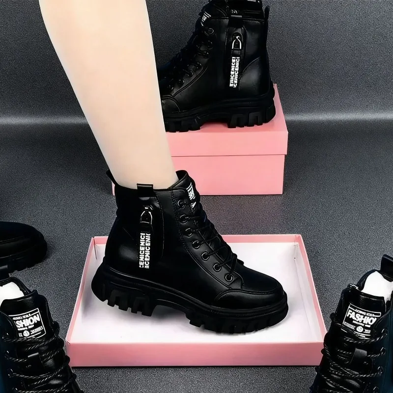 Modische Freizeitschuhe für Damen Neu 2025 Winter Warme Plus-Velours Allzweck Schwarze Stiefeletten Dickbesohlte Baumwoll-Sneaker Zapatillas – Detail 3