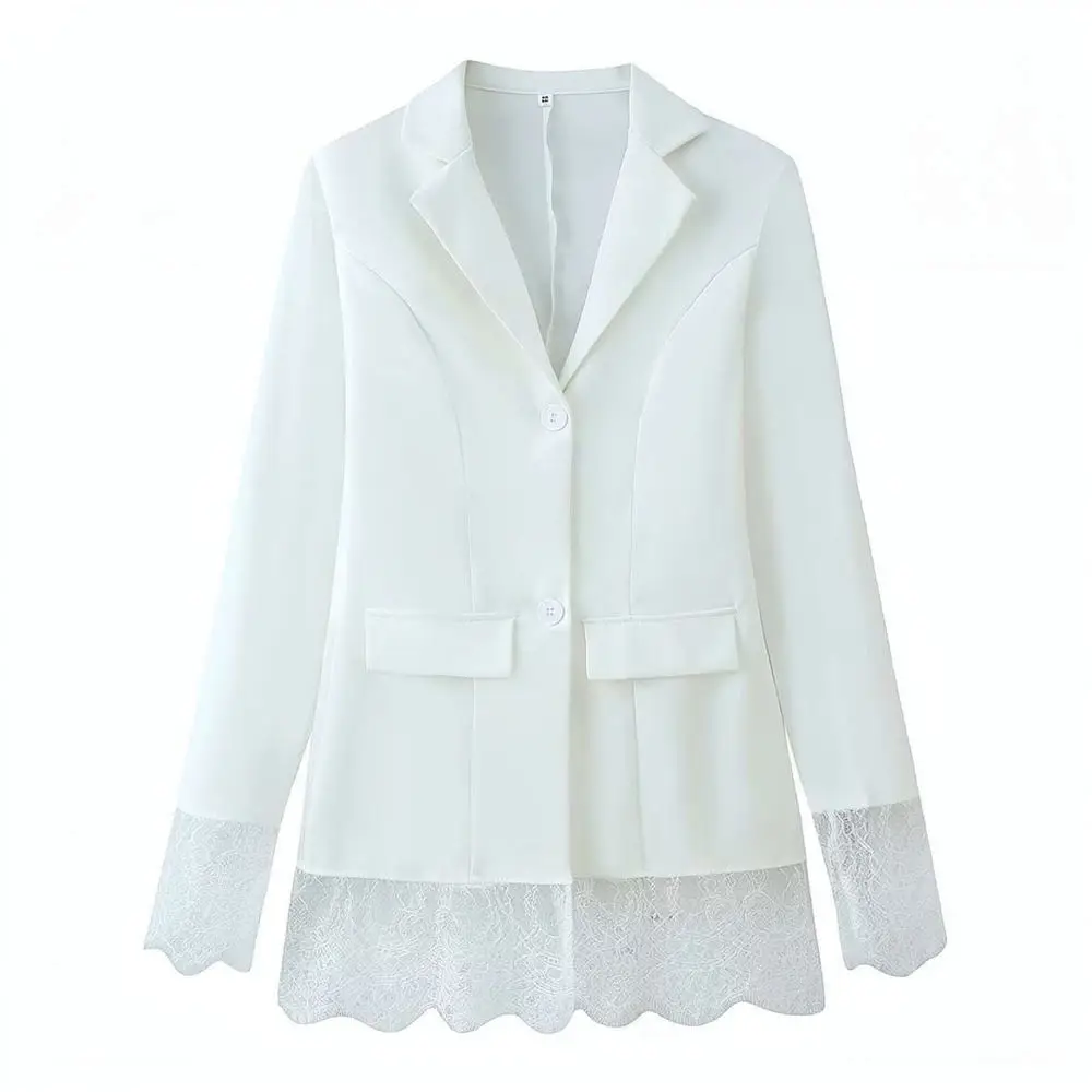 Elegant Women Blazer Lace Splicing Business Jacket Slim Fit Professional Outwear Casual Long Sleeve Autumn Tops