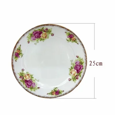 Genuine bone china platinum rose tableware set round plate and bowl accessories