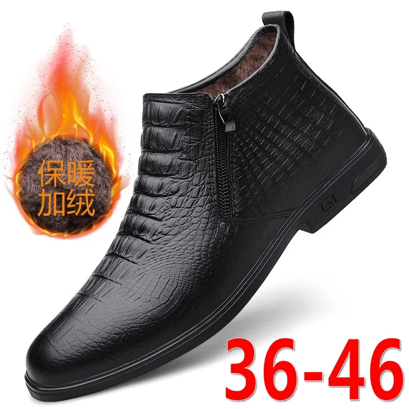 waerta-bottes-de-neige-en-cuir-de-vache-pour-hommes-motif-crocodile-fourrure-chaude-rincage-chaussures-d'affaires-qualite-automne-hiver