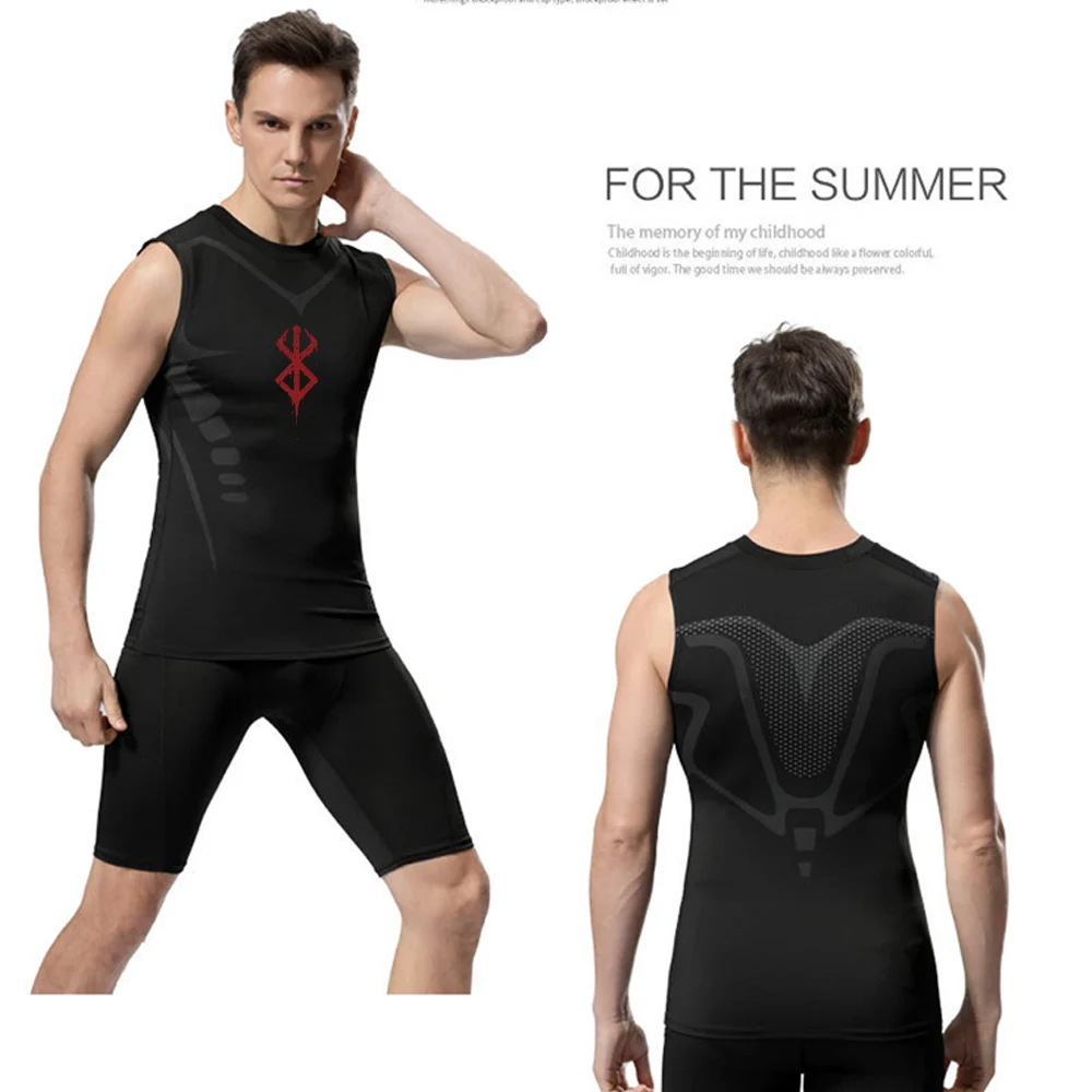 Compression Sleeveless Shirt Men Gym Fitness Basketball Sport Vest Manga Tight Tank Mesh Quick Drying Top Breathable Summer Male