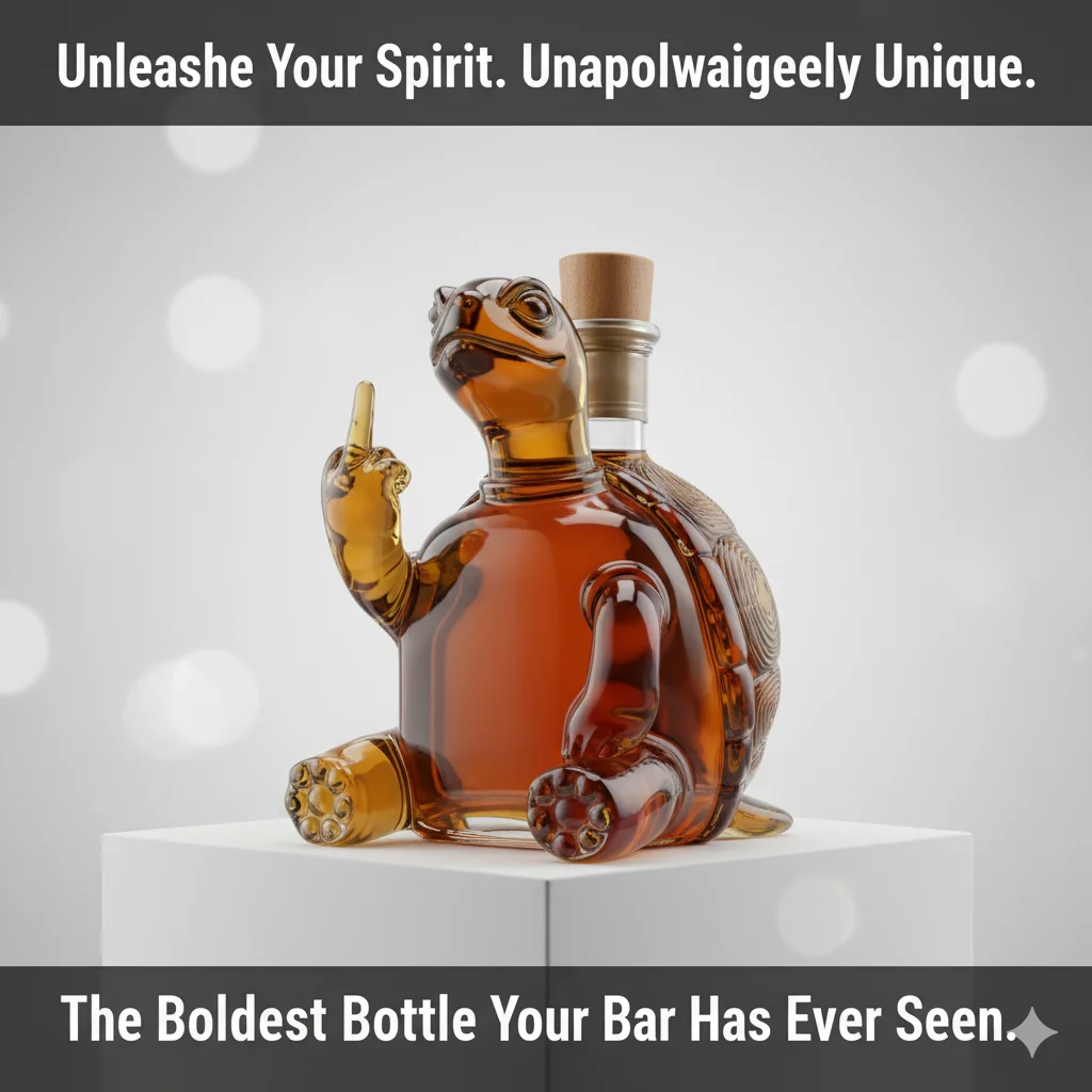 Humorous Turtle Whiskey Decanter with Middle Finger Design Glass Bottle for Bar Home Decor Wine Bottle Statue for Gift Collectio