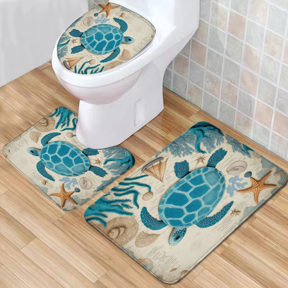 Bathroom Bathing Waterproof Shower Curtain Home Entrance Doormat Bathtub 4Pcs Set Toilet Seat Cover Rugs Bath Non-Slip Floor Mat