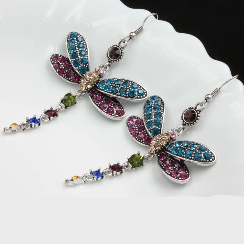 Gorgeous Colors Dragonfly Hook Earrings for Women Anniversary Gift Bride Engagement Wedding Fine Jewelry