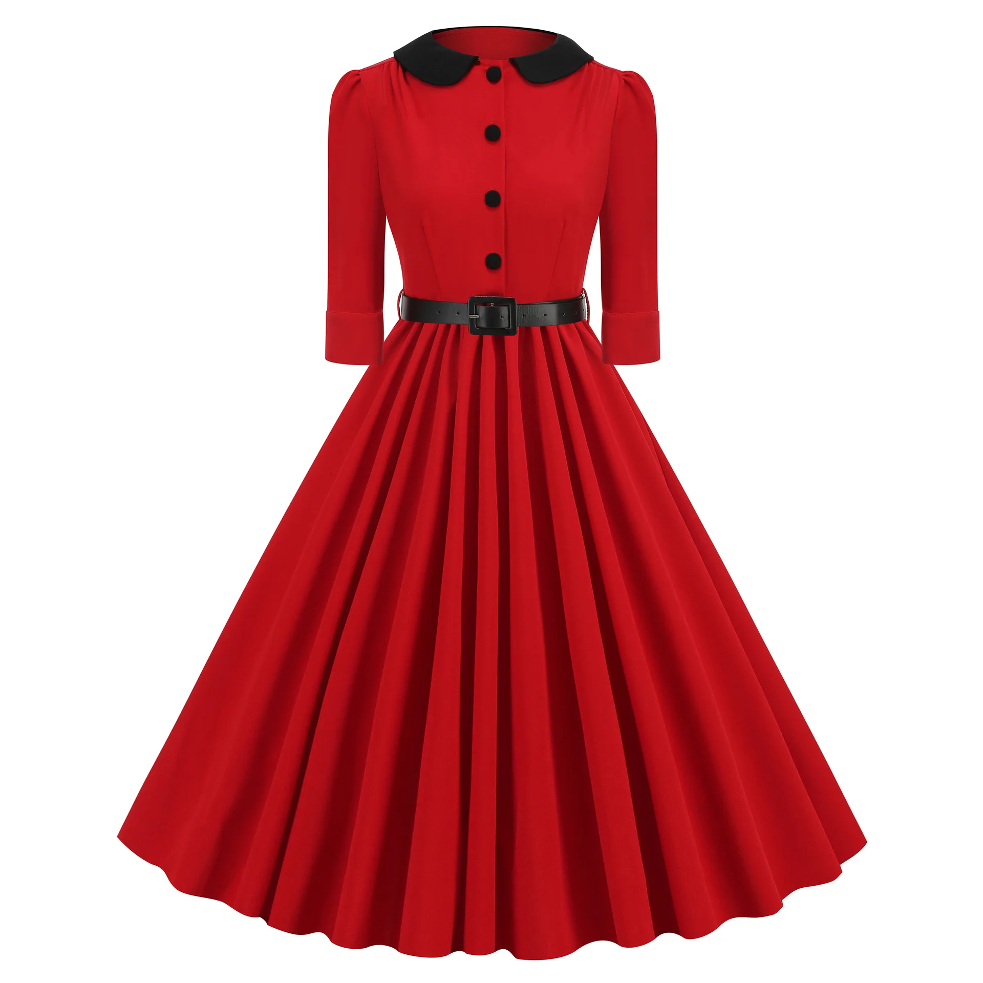 Women Summer Autumn Pin Up Casual Party Dress 3/4 Sleeve Retro Robe 60s 50s Vintage Rockabilly 1960s 1950s Swing Dress Vestidos