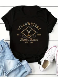 Yellowstone Letter Pattern Printed T-shirt Fun Cute Retro Women's T-shirt Fashion Casual Summer Top 2024 New Harajuku