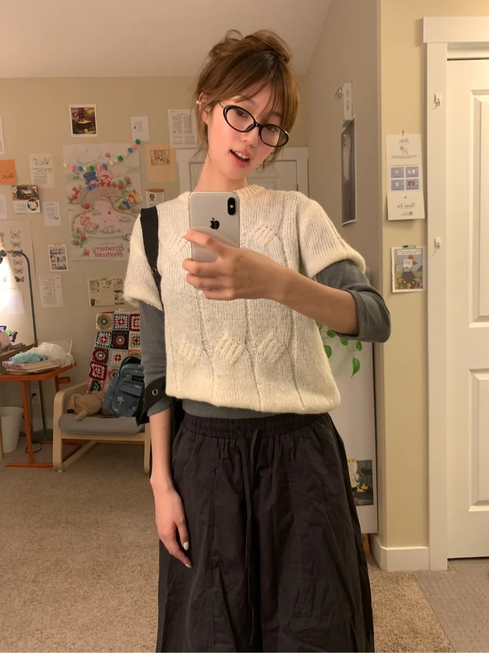 

Unique SEI Autumn Winter New Sle Korean Flannel Knitted round Ne ort Sve Overhead Top Women's Soft Commute Faion