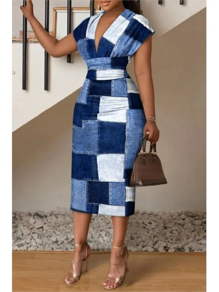 

Women Print Package Hip Dress Sexy V-Neck Sleeveless Ruffl Bohemian Beach Sundress Ladies Loose Summer Vacation Midi Dresses