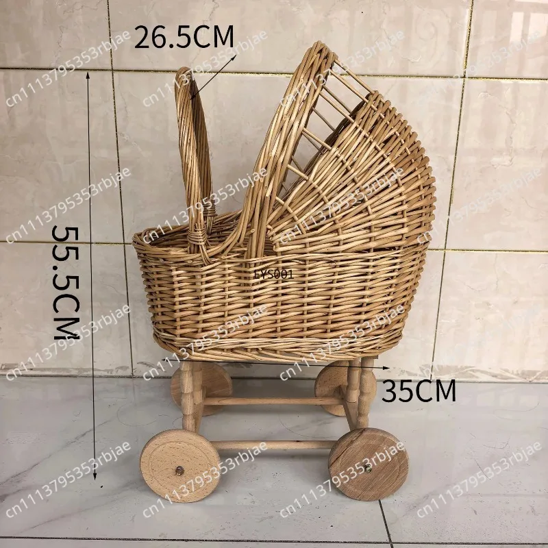 Rattan Bassinet Style Trolley Basket Newborn Photo Shoot Props Baby Full Moon & Birthday Gift