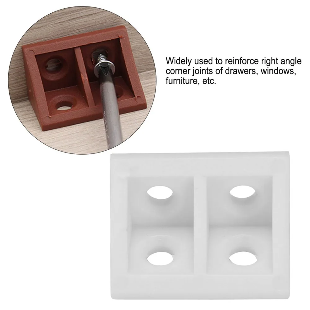 50pcs Practical Plastic Corner Brace Bracket White 4 Holes Right Angle Bracket Furniture Corner Brace Cabinet