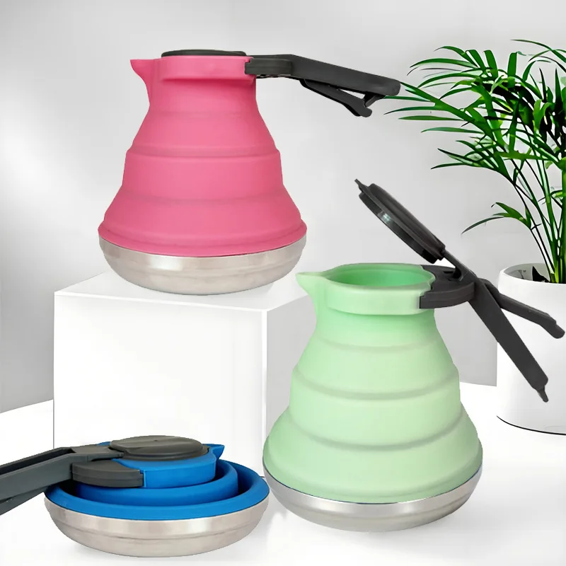 1.2L Portable Steel Silicone Kettle Collapsible Folding Pop-Up Camping Travel Water Kettle