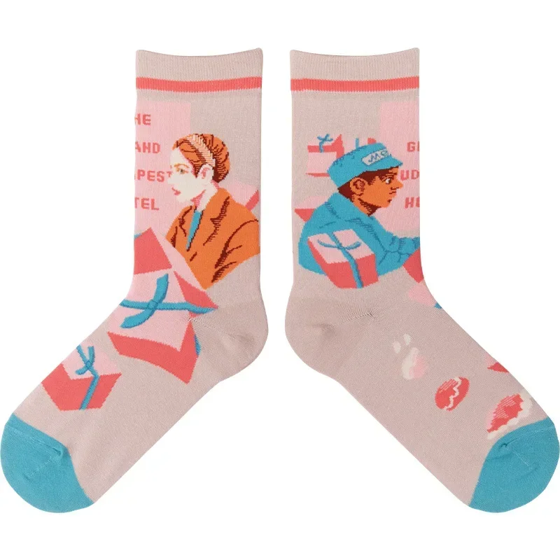 2023 Grand Budapest Hotel Series Ins Original Trendy Socks In Stock Tube Cotton Socks Jacquard Socks