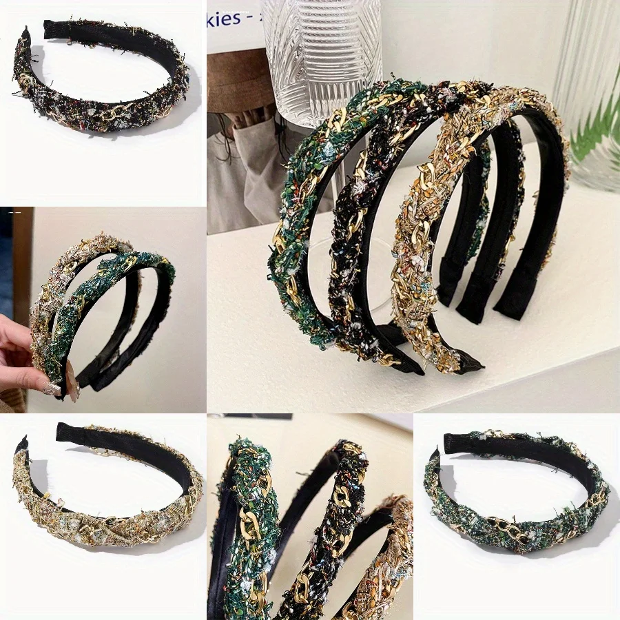 

Chain Twist Headband Woven Design Elegant Retro Style Non-Slip Comfortable for Women Evening Party Banquet Hair Accessories