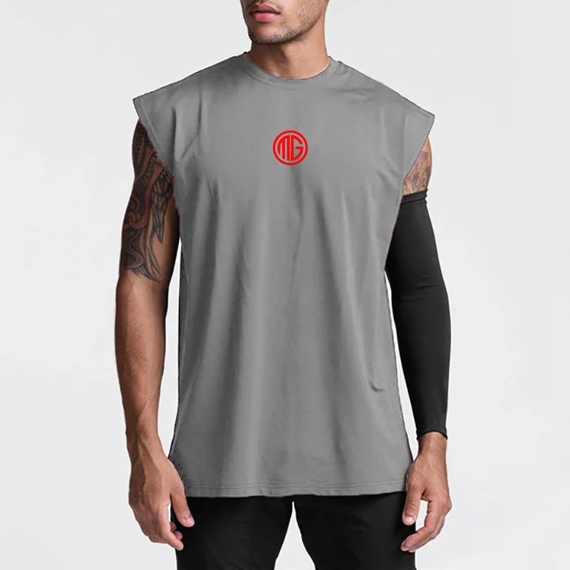 Men Gym Sleeveless Tank Top Polyester Quick Dry Mesh Workout Bodybuilding Fitness Vest Loose O-Neck Summer Sports Training Shirt 5
