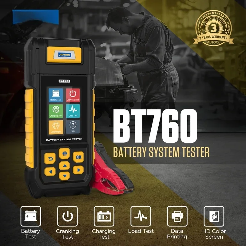 

Тестер автомобильного аккумулятора BT760 с печатью данных, анализатор аккумулятора, тестер зарядки с максимальной нагрузкой