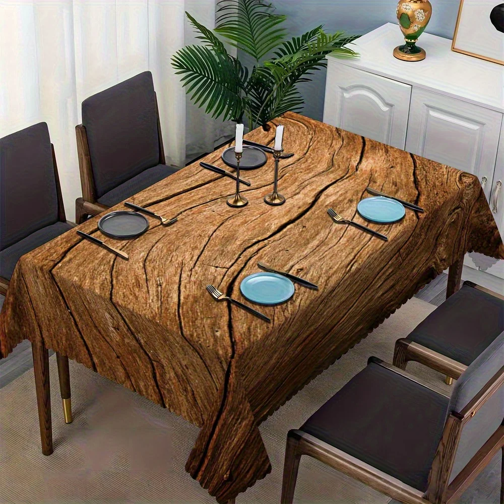 One rectangular tablecloth in rustic farmhouse style with wood grain pattern, 120 grams per square meter in thickness.zyc