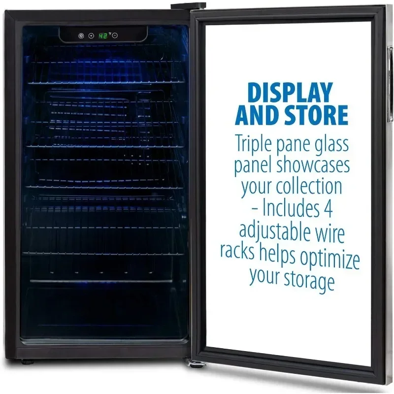 Beverage Refrigerator and Cooler with Glass Door, Digital Thermometer, Cooling Convection Fan, Simple Controls
