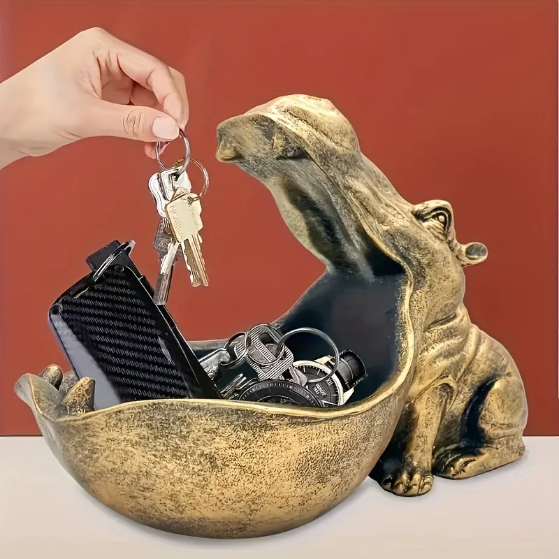 

Hippo Statue Resin Hippopotamus Figurine Big Mouth Hippo Candy Dish Key Bowl Sculpture For Home Office Desk Decor Storage Box