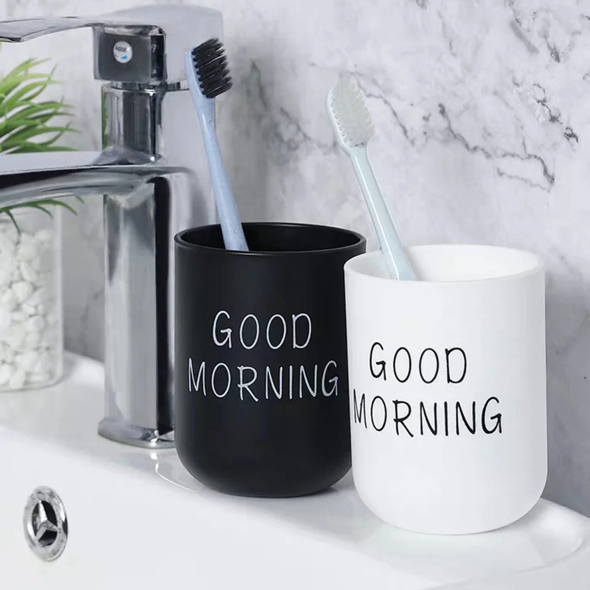 1 PC / 2PCS Simple Couple Toothbrush Cup, Plastic Mouthwash Cup, Bathroom Water Cup, Bathroom Accessories, Home Decoration