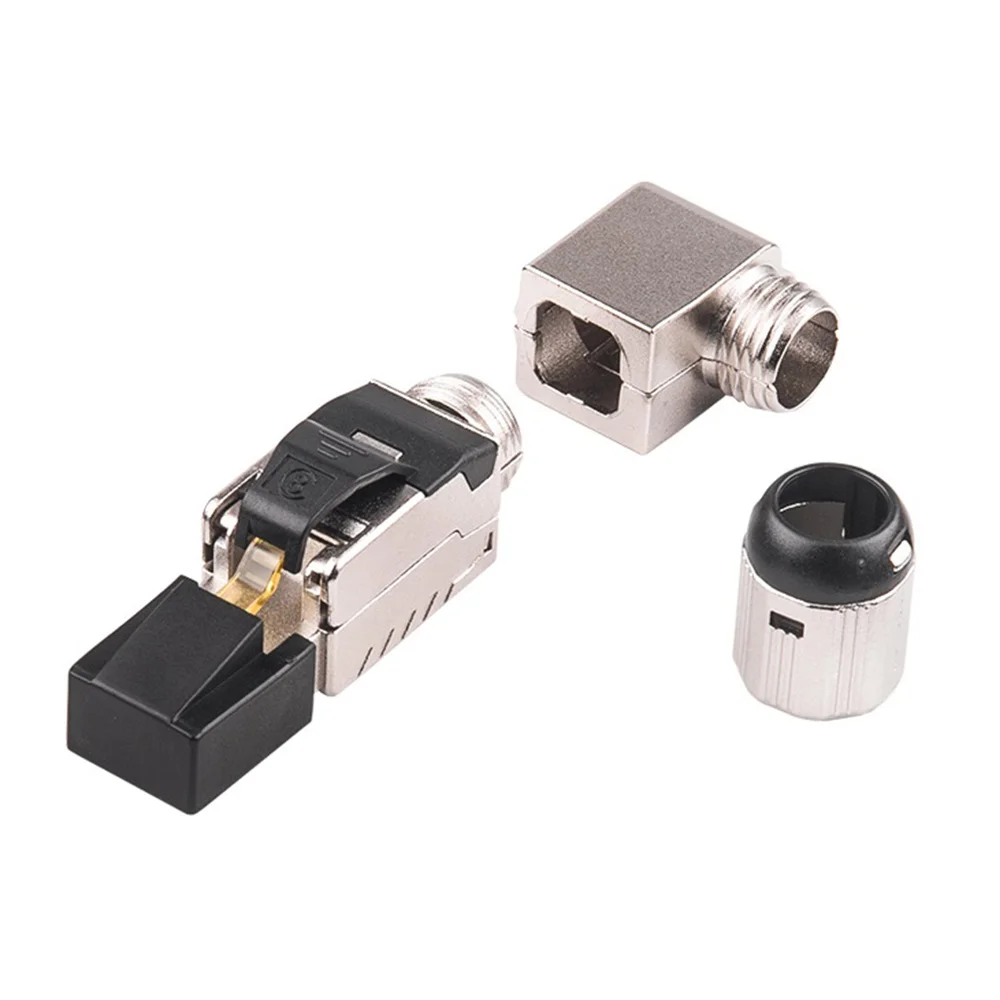

EDT-RJ45 Full Shielded Zinc-Alloy Field Plug 90 Degree Angled CAT8 STP Field Termination Connector Toolless Type