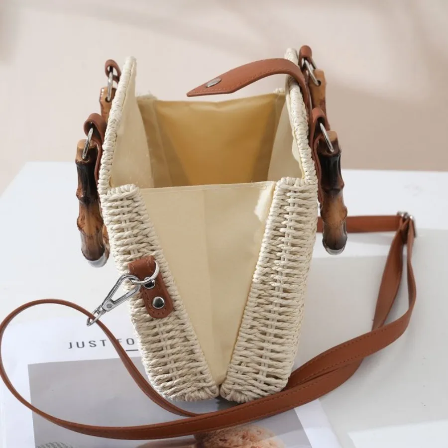 Women's Crochet Straw Shoulder Bag Vintage Boho Convertible Top Handle Handbag Adjustable Strap Daily Summer Beach