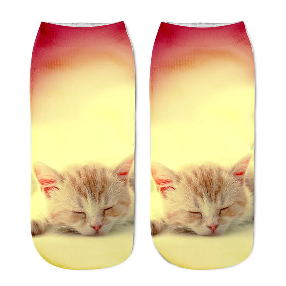 Neue 3D Druck Lustige Nette Cartoon Kätzchen Unisex Kreative Bunte Mehrere Katze Gesicht Glücklich Niedrigen Ankle Socken Für Frauen Dropship – Detail 9