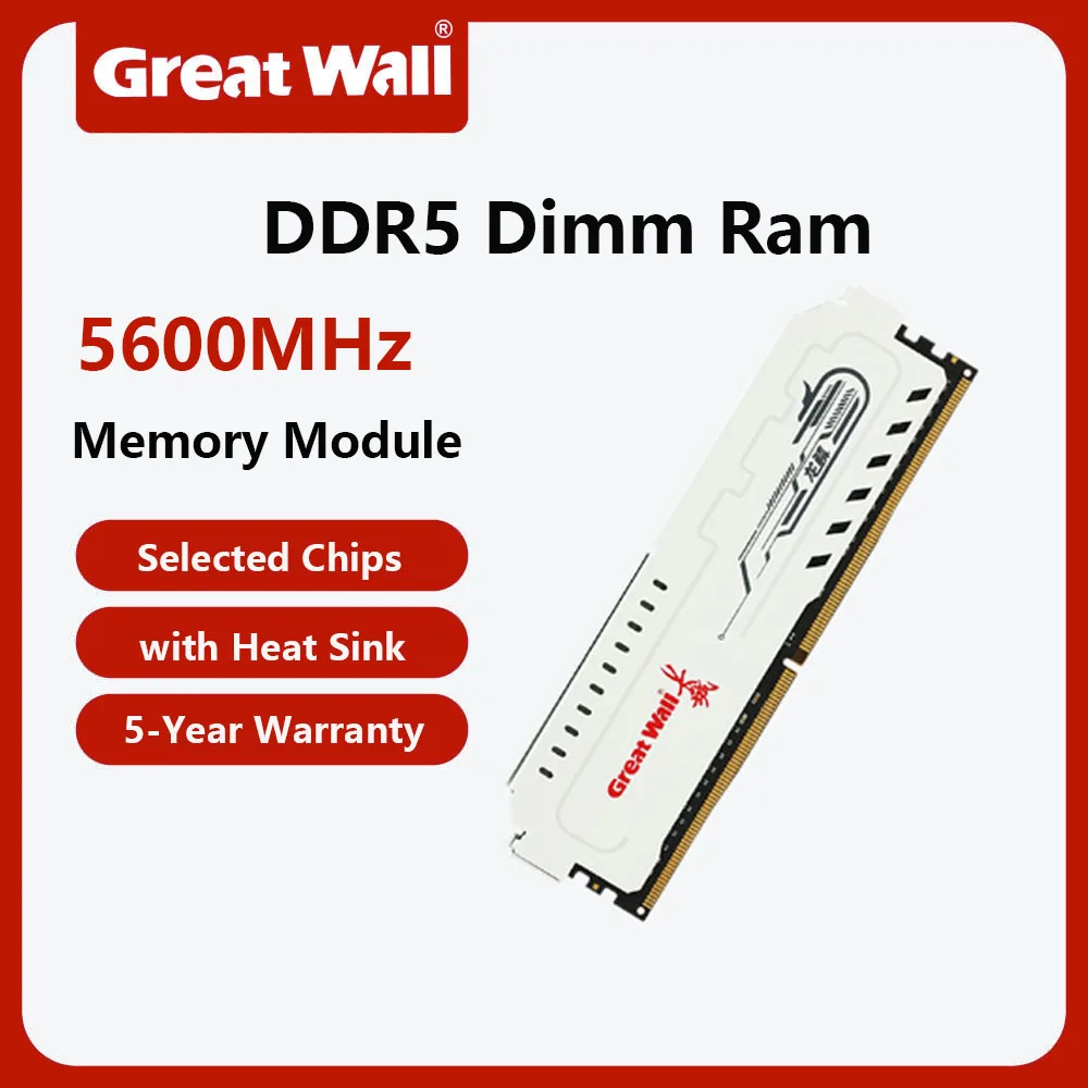 

Great Wall DDR5 RAM 16GB 6400MHz Overclocking Desktop Gaming Memory Compatible Intel XMP 3.0 & AMD Expo Dimm Memoria