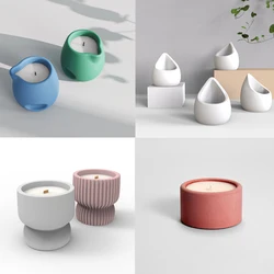 Nordic Simple Design Gypsum Candle Cup Jar Silicone Mold Scented Cup Wax Home Decor DIY Concrete Handicrafts Candlestick Molds