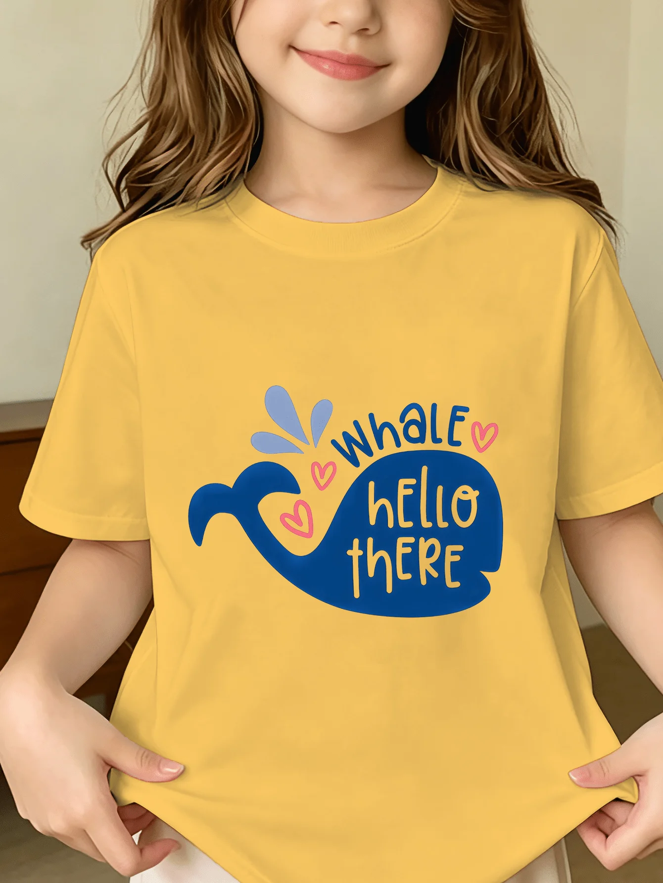 Cute Whale Kids Tee Hello There Letter Pattern Print Boys Girls Family Matching Cotton Summer Short Sleeve Basic Children Tshirt