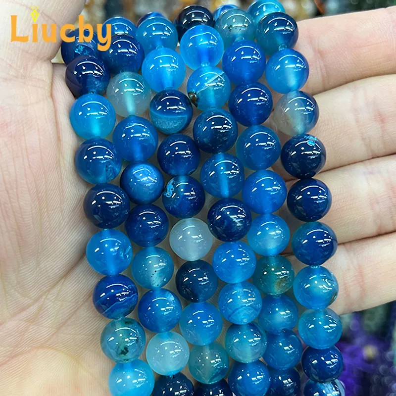 Natural stone Blue line agate Handmade beads For Jewelry Making DIY keychain Accessories Bracelets 15\