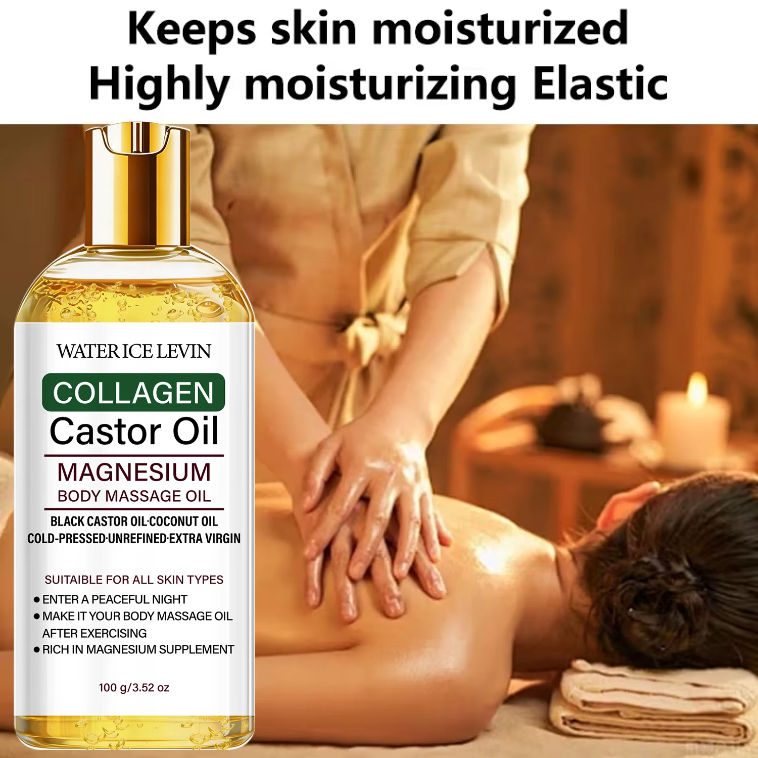 Collagen Castor Oil Magnesium Body Massage Oil Black Castor Coconut Oil Cold-Pressed All Skin Types 100g
