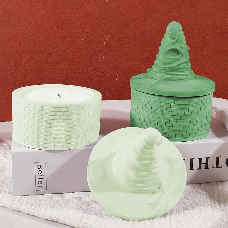 Wizard Hat Lid Round Cup Silicone Molds DIY Halloween Deccorative Cylinder Storage Box Plaster Resin Mould Flowerpot Jar Mold