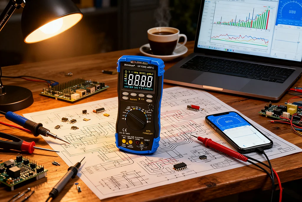 

HOLDPEAK Smart Multimeter with APP, True RMS 6000 Counts, Auto-Ranging for AC/DC Voltage/Current, Temp, Resistance, Capacitance