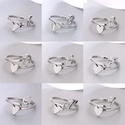 Fashion Silver Color 26 Letter Love Heart Rings Stainless Steel Open Ring for Women Men Couple Initial Name Finger Jewelry Gifts
