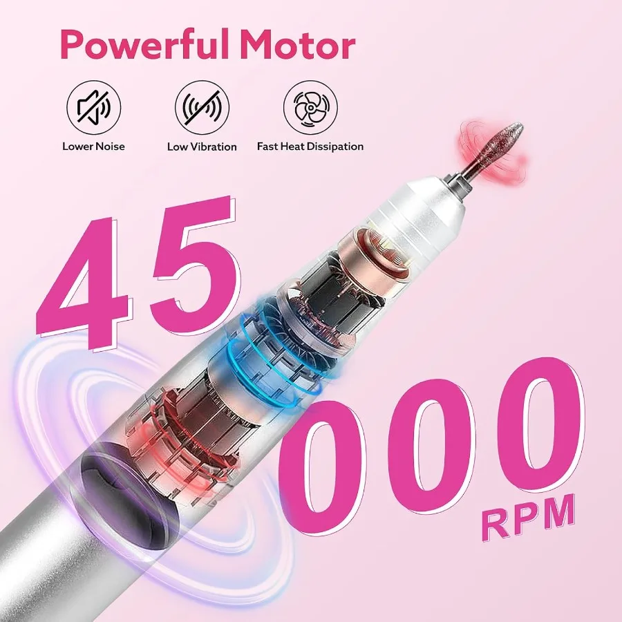 آلة حفر الأظافر الكهربائية المحمولة 45000 دورة في الدقيقة القابلة لإعادة الشحن مع مجموعة 11 بت لإزالة الأظافر من الأكريليك الاحترافي لطلاء الأظافر Cl