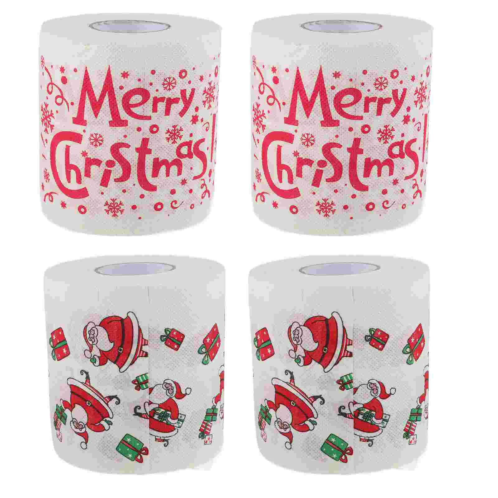 4 Rolls Christmas Toilet Paper Xmas Bath Novelty Pattern Dinner Napkin Santa Claus Decor