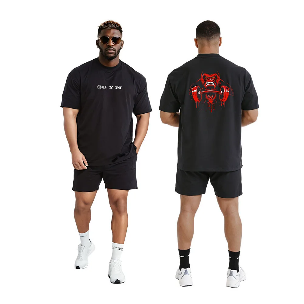 Men\'s Gym T-Shirt 100% Cotton Short Sleeve Breathable Workout Bodybuilding Muscle Tee