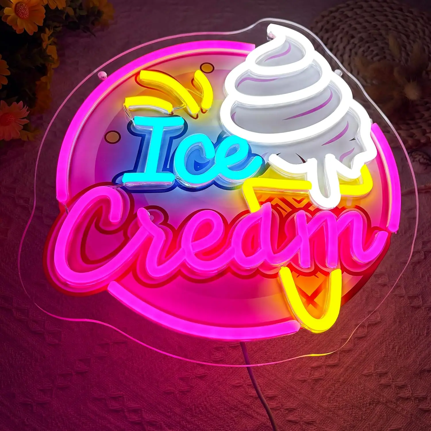 Sweet Ice Cream Neon Sign USB Powered Summer Dessert Shop LED Light Business Open Sign Bedroom Decoration Gift Art Wall Light