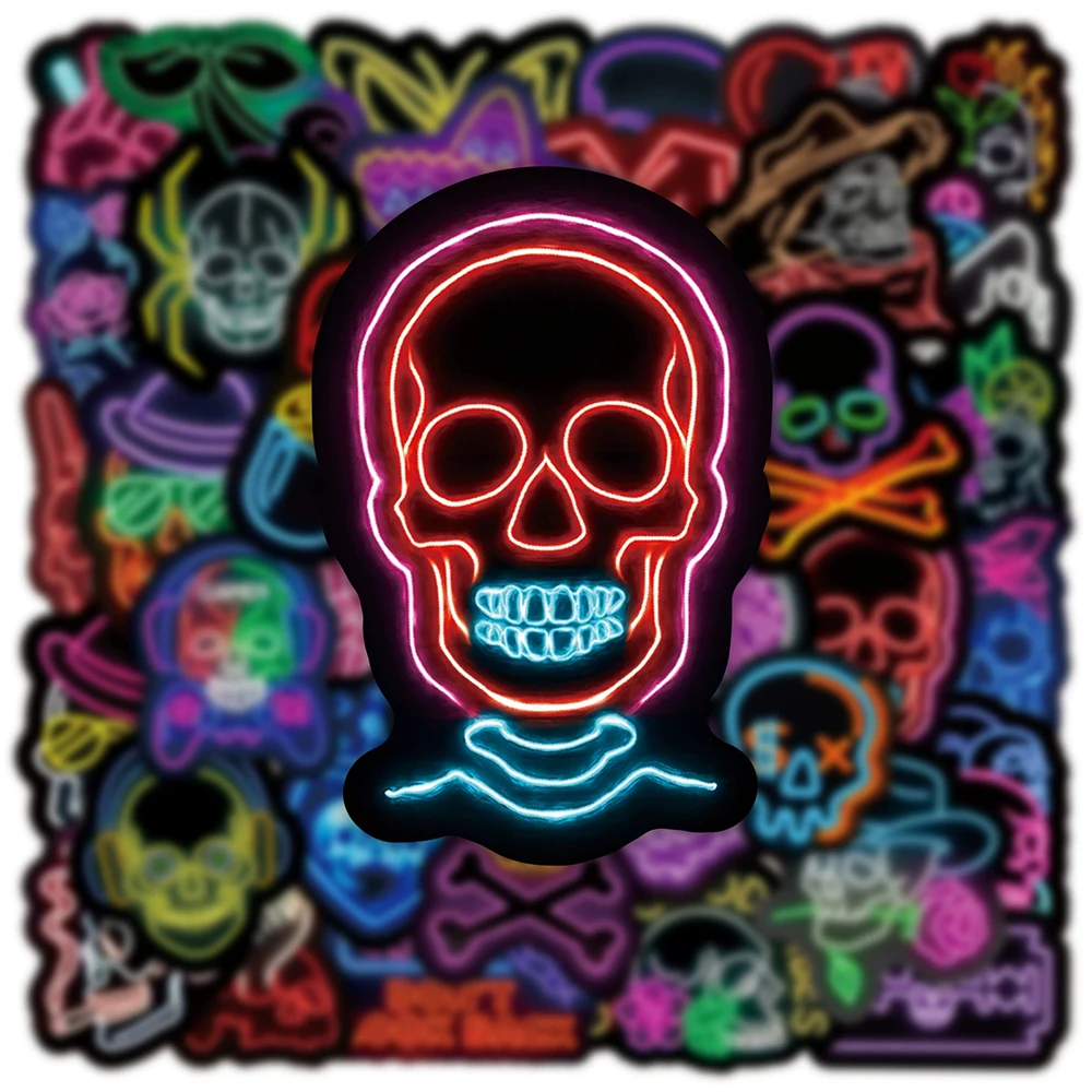 

10/30/50pcs Cartoon Neon Skull Stickers Cool Personalized Graffiti Decals Skateboard Phone Guitar Laptop Waterproof Sticker Toy
