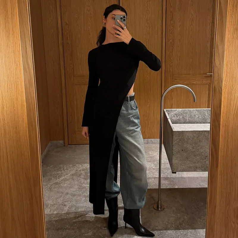 

Ticketsx Fashion Women Split Long Dress Solid High Waisted Asymmetric Slim Dress Sexy New Party High Street Female Maxi Dress