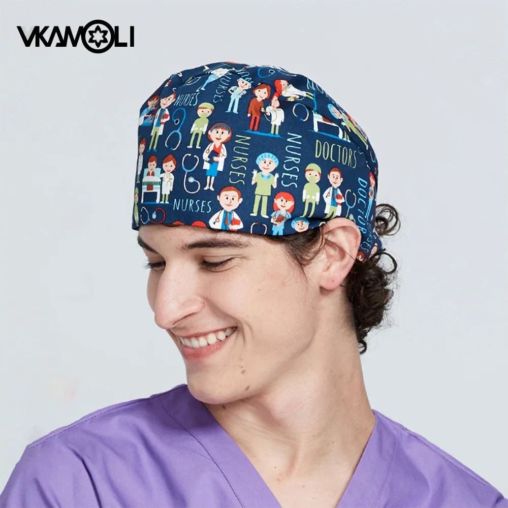 Wholesale multicolor cotton scrubs hats Cosmetic teeth dentist cap surgery cap clinical nurse cap Doctor nurse working hat