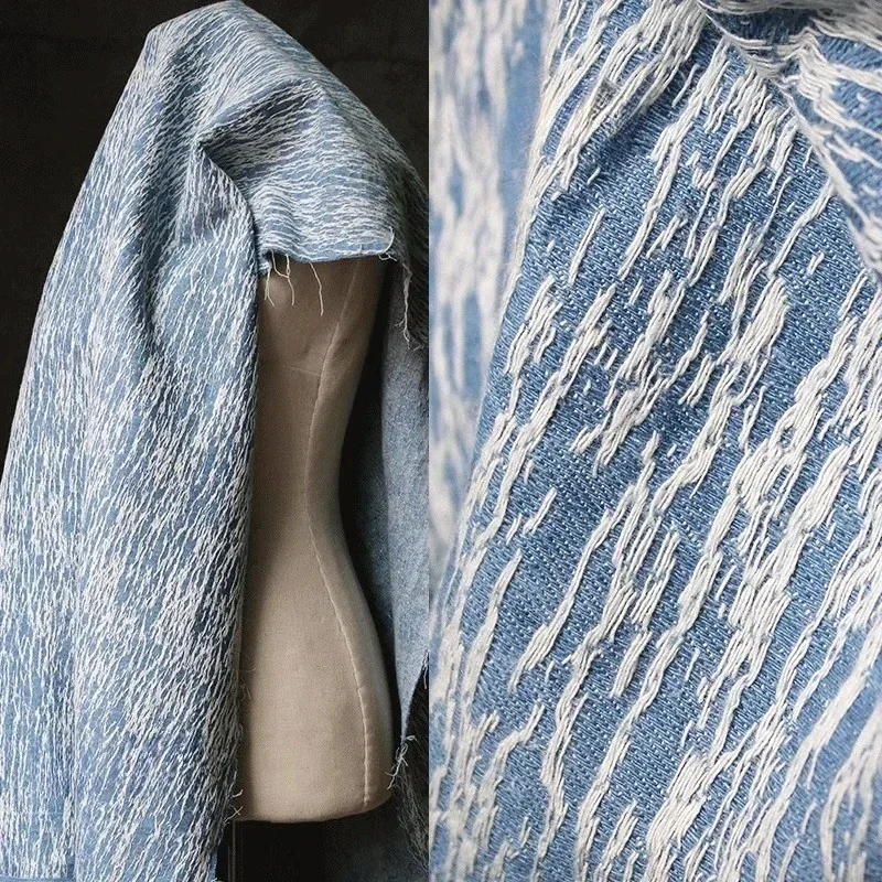 

Line Jacquard Texture Denim Fabric Creative Pants Shirt Clothing Designer Fabric Cloth for Sewing Meters Diy Cotton Material