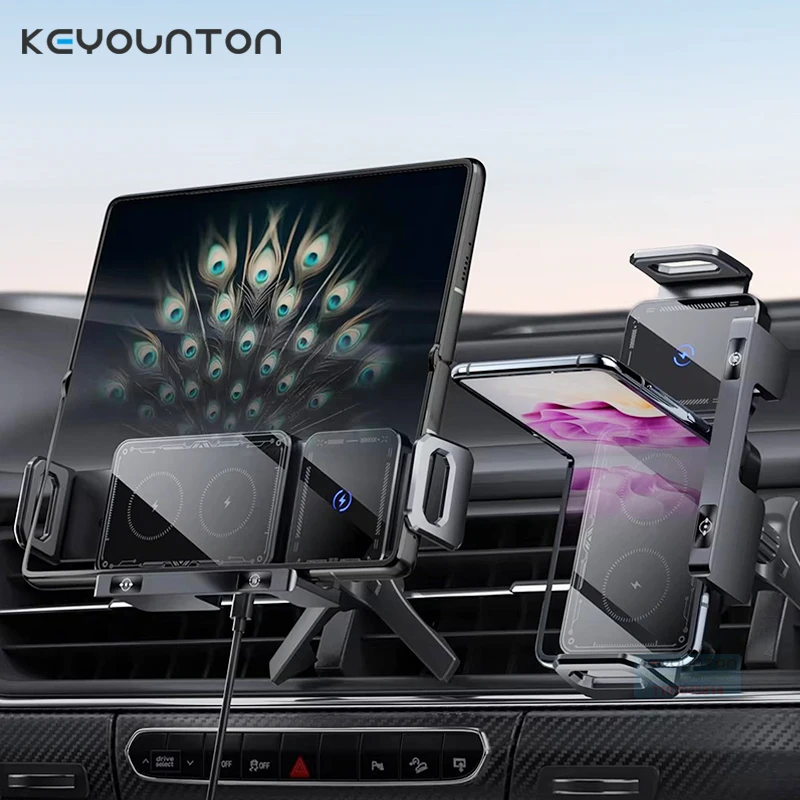 

Автомобильное беспроводное зарядное устройство 15 Вт с двойной катушкой, автомобильный вентиляционный держатель для телефона, вращающееся вентиляционное отверстие одним касанием, крепление для сотового телефона для складного смартфона, телефона