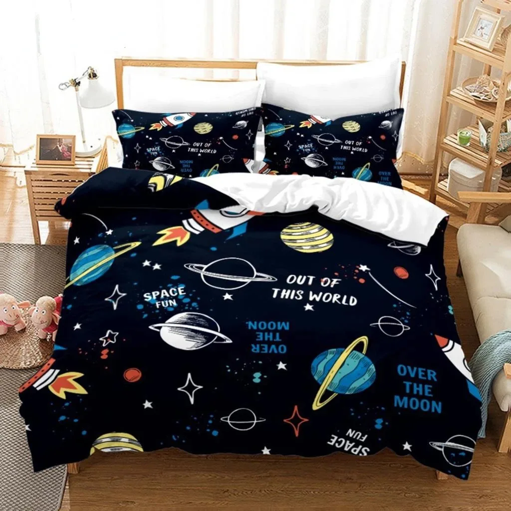 

Duvet Cover Cartoon Universe Bedding Set Spacecraft Duvet Cover for Boys Quilt Cover Milky Way Astronaut Dream Teens Room Decor