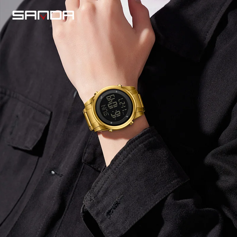 Sanda 6160 New Fashion Stainless Steel Strap Digital Movement Trendy Outdoor Sports Mode Teenager Students Wrist Stop Watch 2026