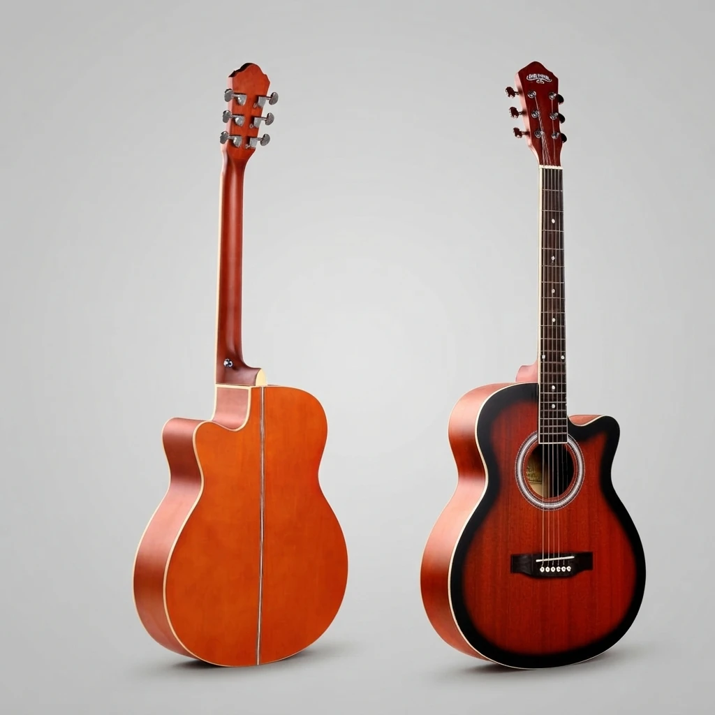 3 Gloss Color Options Cutaway Acoustic Guitar GA Shape 6 Strings, Red Natural Dark Brown for Beginners, Great for Practice